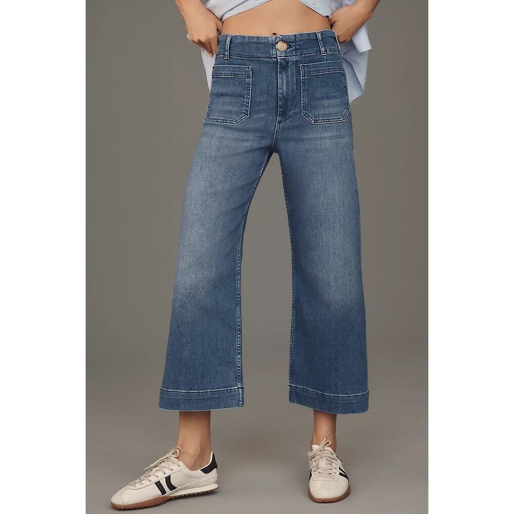 Anthropologie The Colette Denim Cropped Wide-Leg Jeans by Maeve Size 28 - Picture 2 of 9